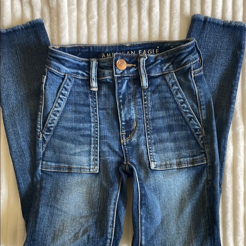 American Eagle Outfitters Blue Flare Wide Leg Jeans with Retro Style